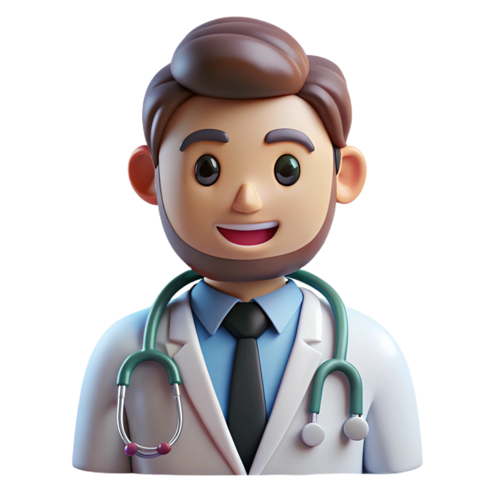 striking reflective mid-century Doctor with stethoscope NO BACKGROUND with Transparent Background. elite png