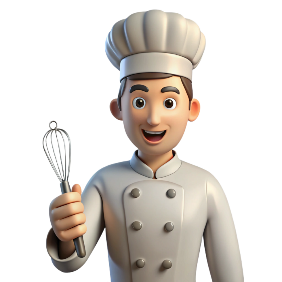 striking traditional Chef in uniform holding a whisk NO BACKGROUND with Transparent Background. artisan png