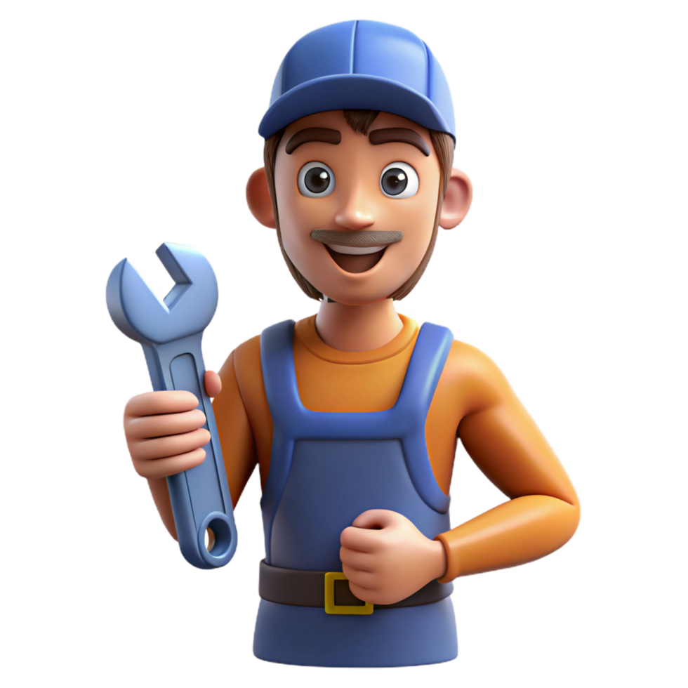 gorgeous tranquil traditional Mechanic holding a wrench NO BACKGROUND with Transparent Background. 4K png