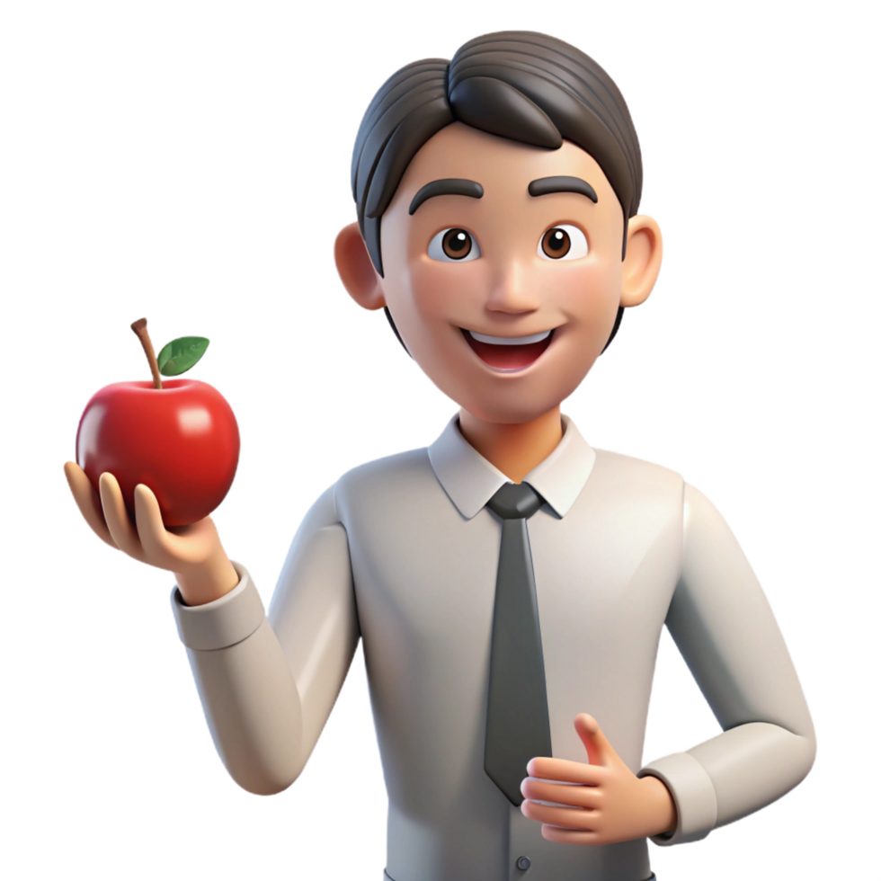 signature creative Teacher holding an apple NO BACKGROUND with Transparent Background. professional png