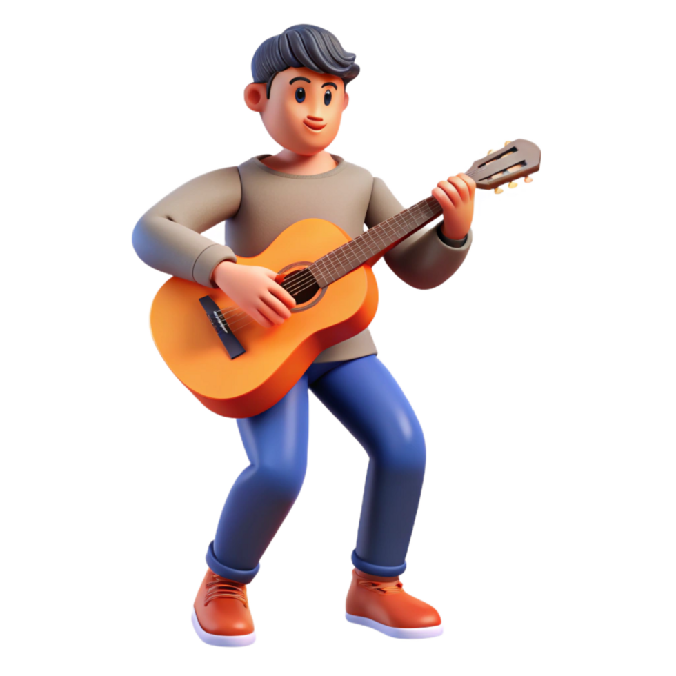 passionate radiant Musician playing a guitar NO BACKGROUND with Transparent Background. refined png