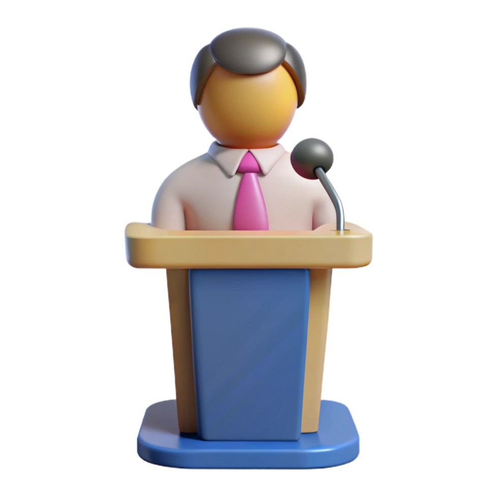 majestic distinctive Speaker at a podium NO BACKGROUND with Transparent Background. png