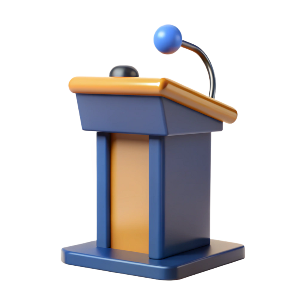 pristine joyful artistic Speaker at a podium NO BACKGROUND with Transparent Background. luxury png