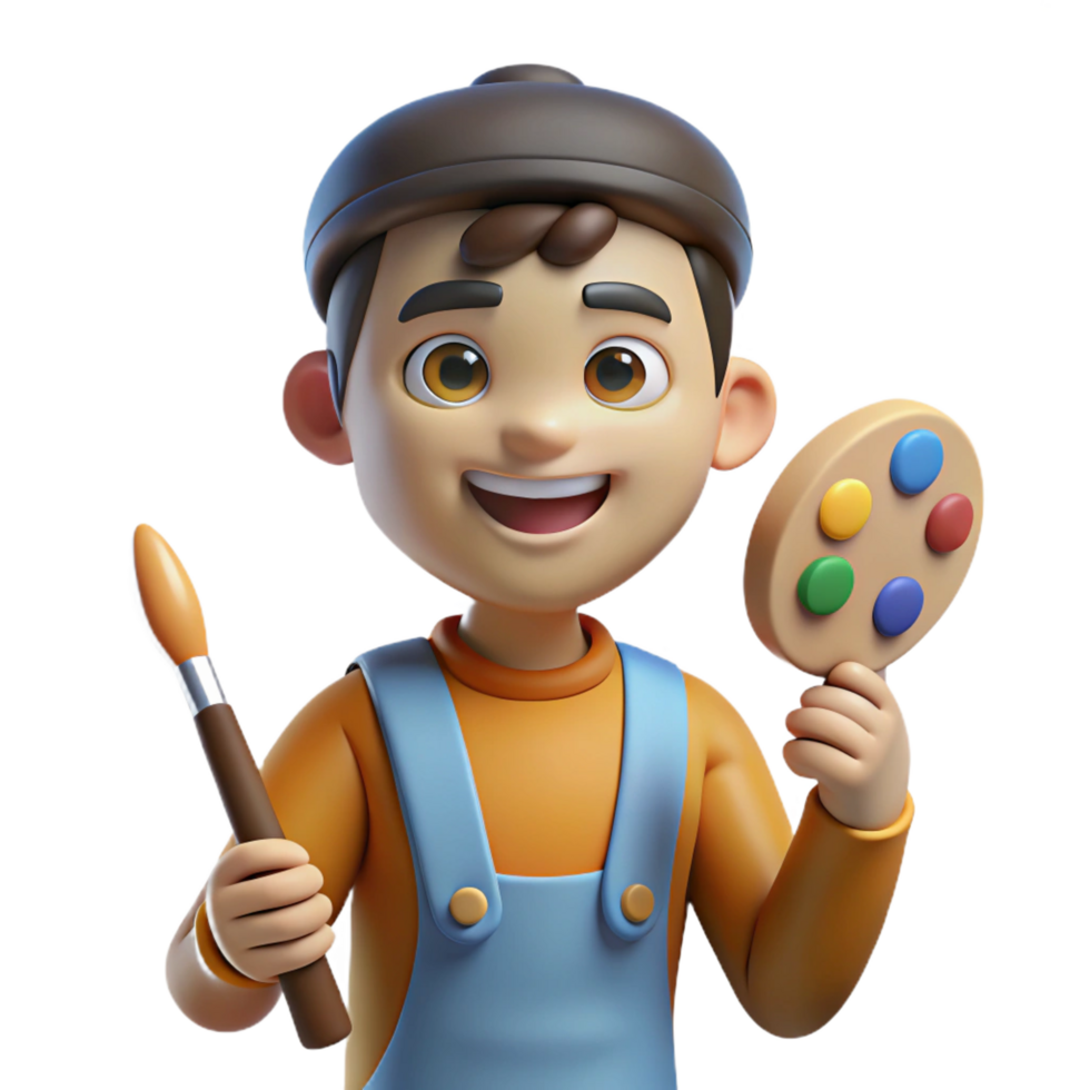 fascinating artistic Artist holding a paintbrush NO BACKGROUND with Transparent Background. refined png
