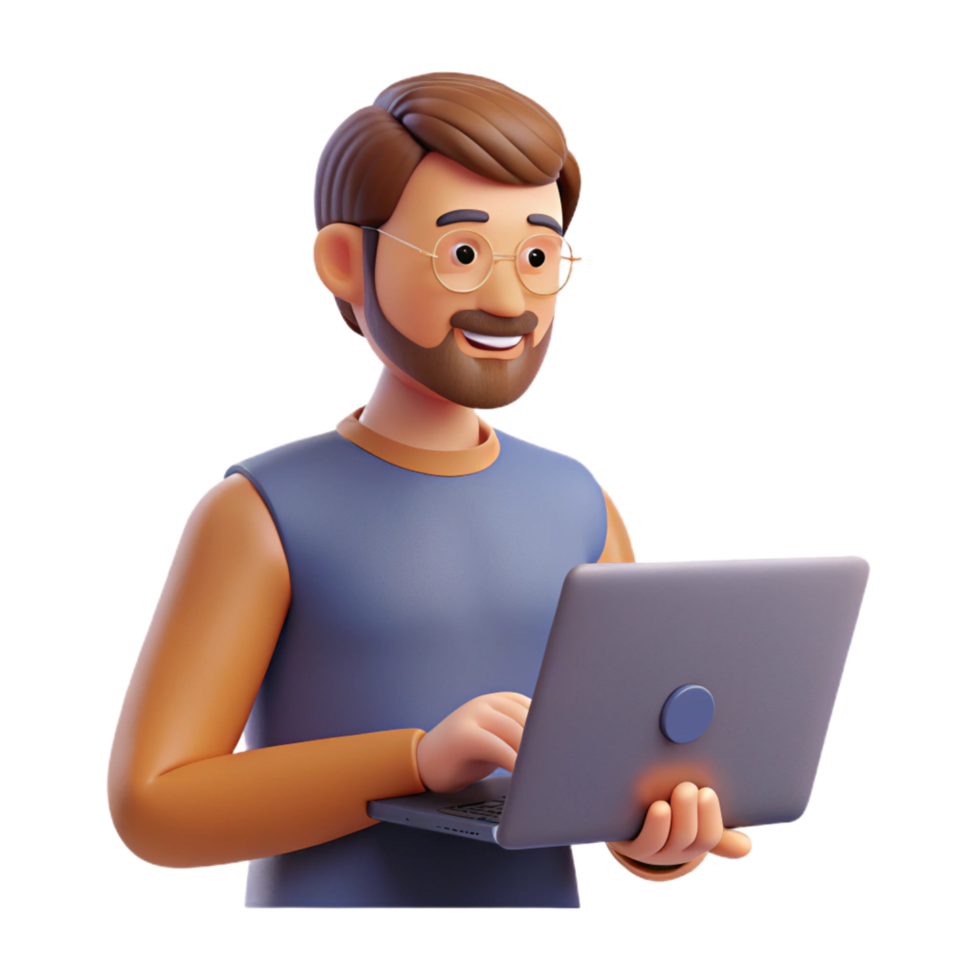 mesmerizing remarkable Writer typing on a laptop NO BACKGROUND with Transparent Background. png