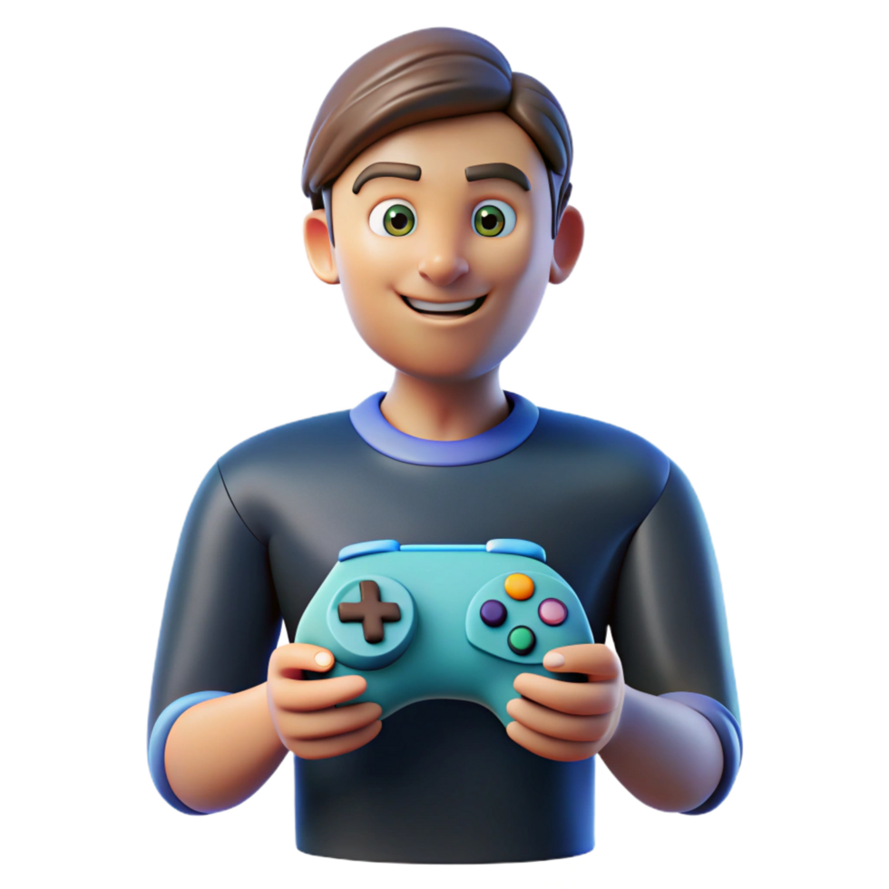 magnificent playful vintage Gamer with a controller NO BACKGROUND with Transparent Background. sharp png