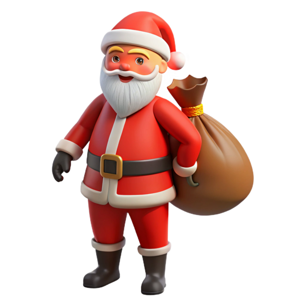 whimsical fascinating Santa Claus holding a sack of gifts NO BACKGROUND with Transparent Background. high quality png
