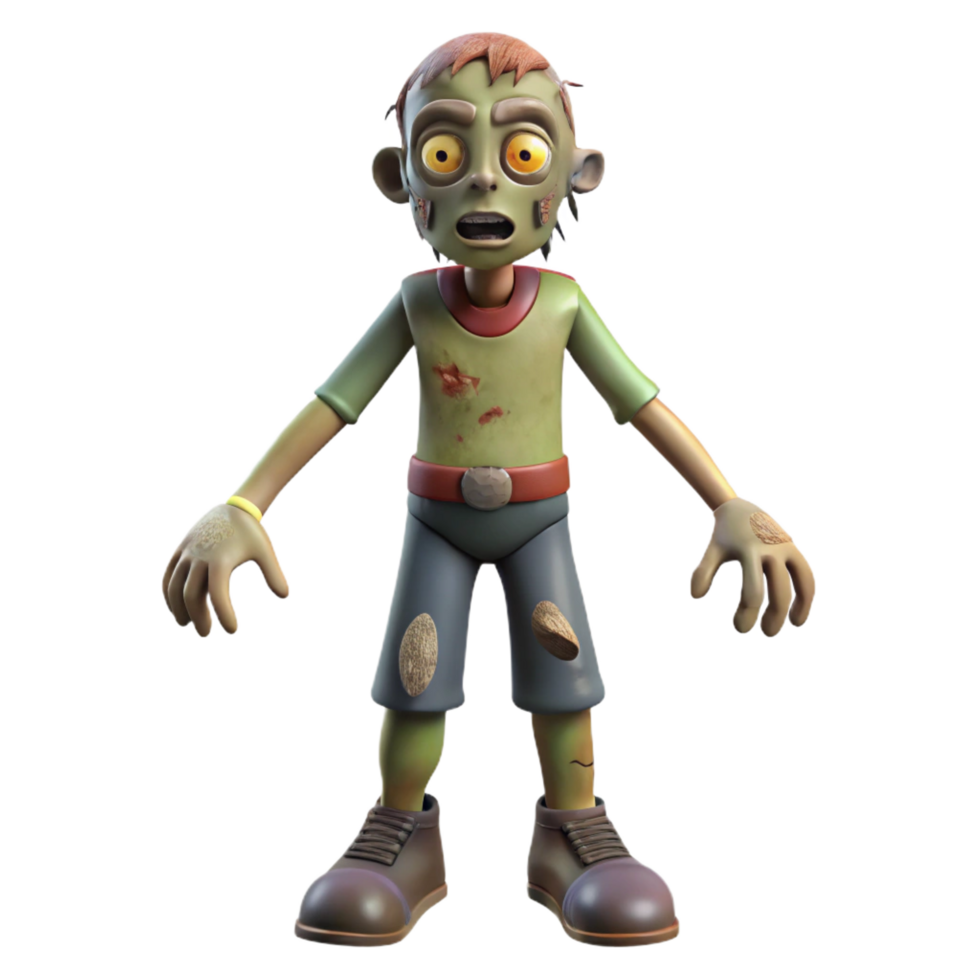 reflective elegant Zombie with tattered clothes NO BACKGROUND with Transparent Background. crisp png