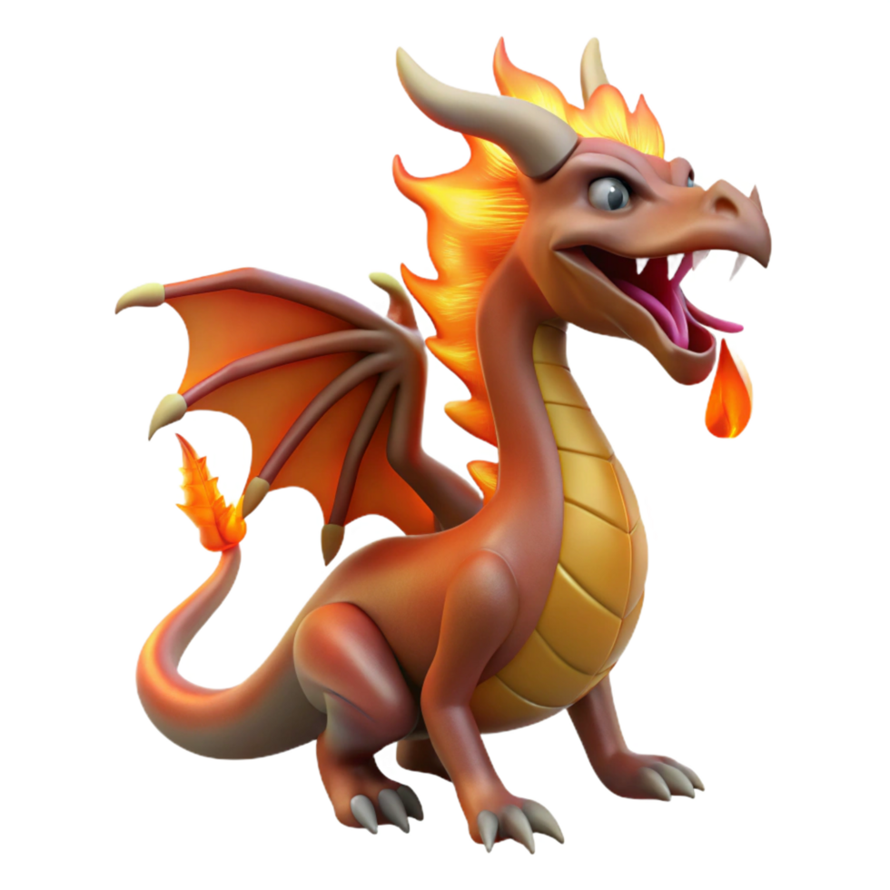 mysterious immaculate Dragon with fiery breath NO BACKGROUND with Transparent Background. museum quality png