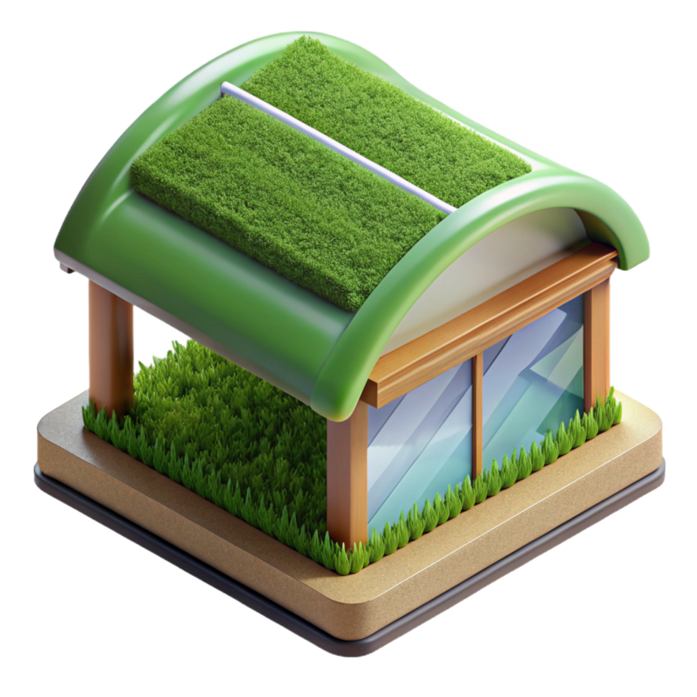 spectacular retro Sustainable green roof section, NO BACKGROUND with Transparent Background. sharp png