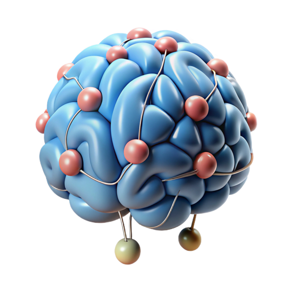 romantic vibrant Artificial intelligence AI brain neural network NO BACKGROUND with Transparent Background. museum quality png