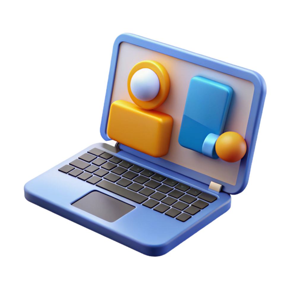 pristine acclaimed Laptop with conferencing software open NO BACKGROUND with Transparent Background. png