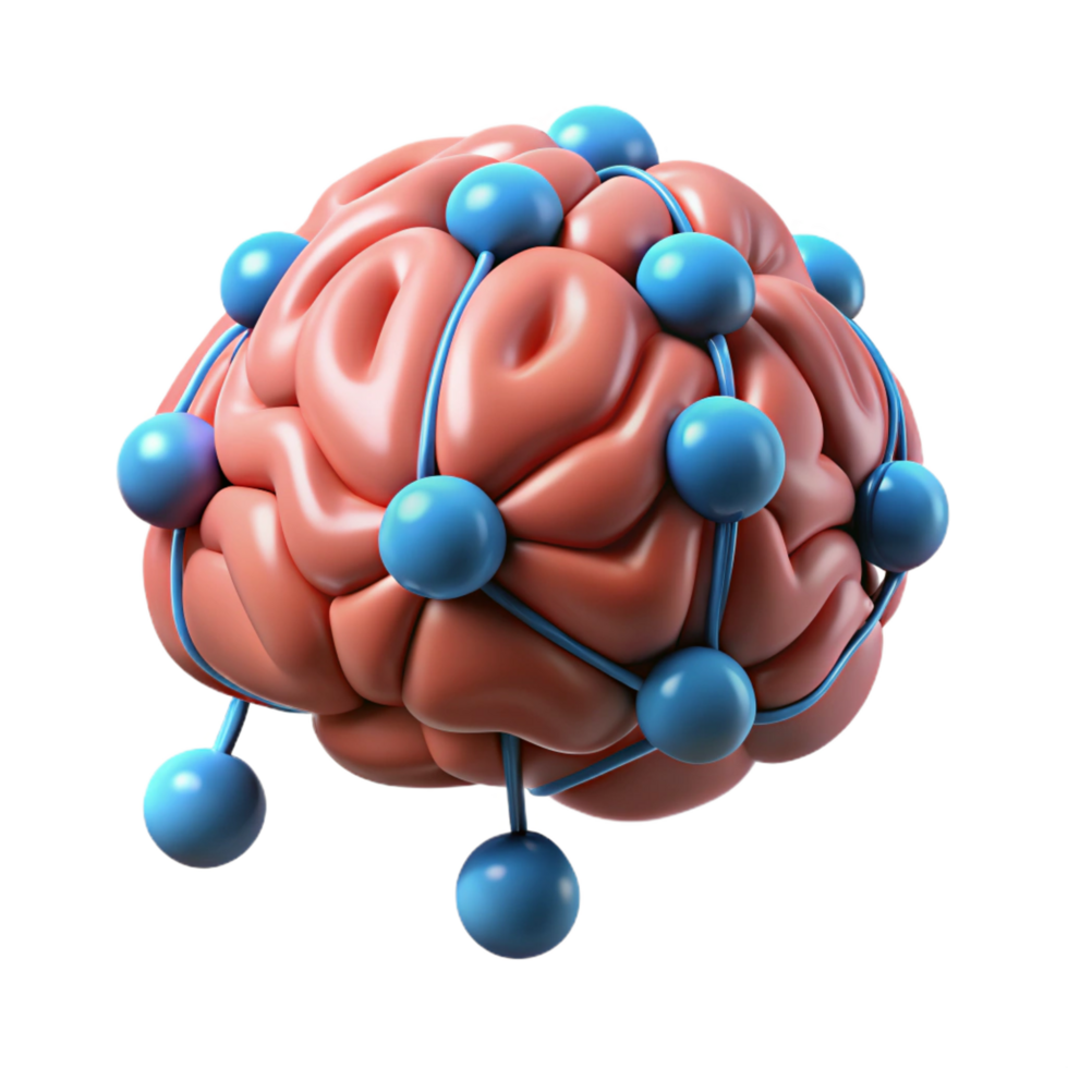 memorable art deco Artificial intelligence AI brain neural network NO BACKGROUND with Transparent Background. ultra HD png