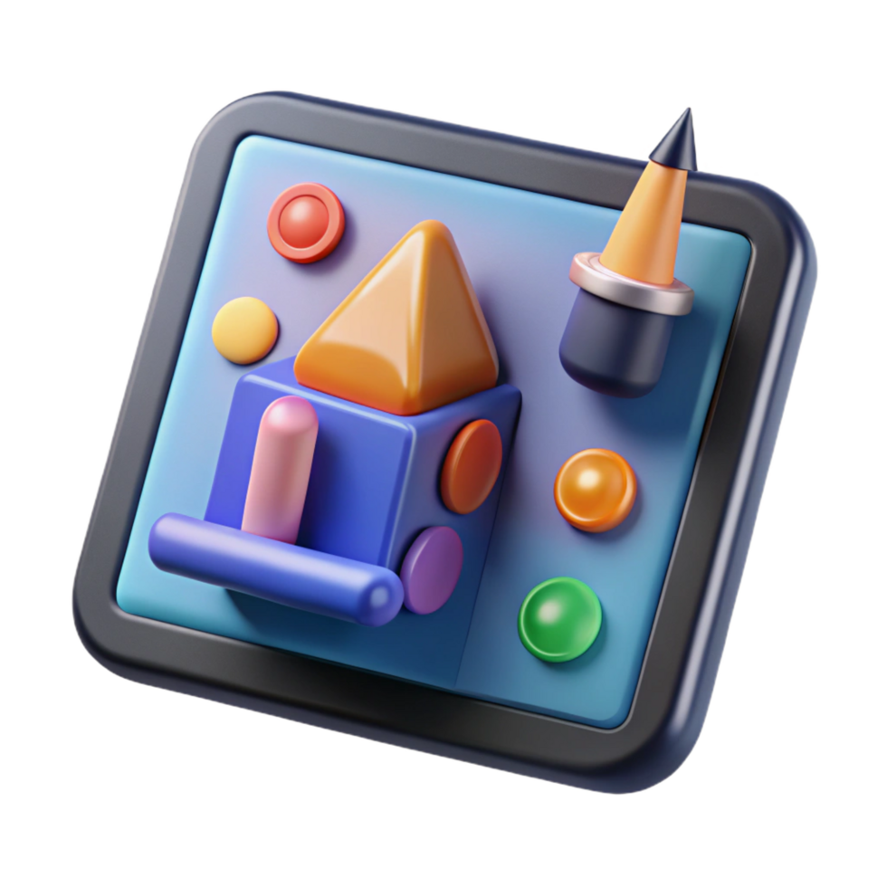 vibrant rustic Tablet displaying digital art creation software NO BACKGROUND with Transparent Background. detailed png