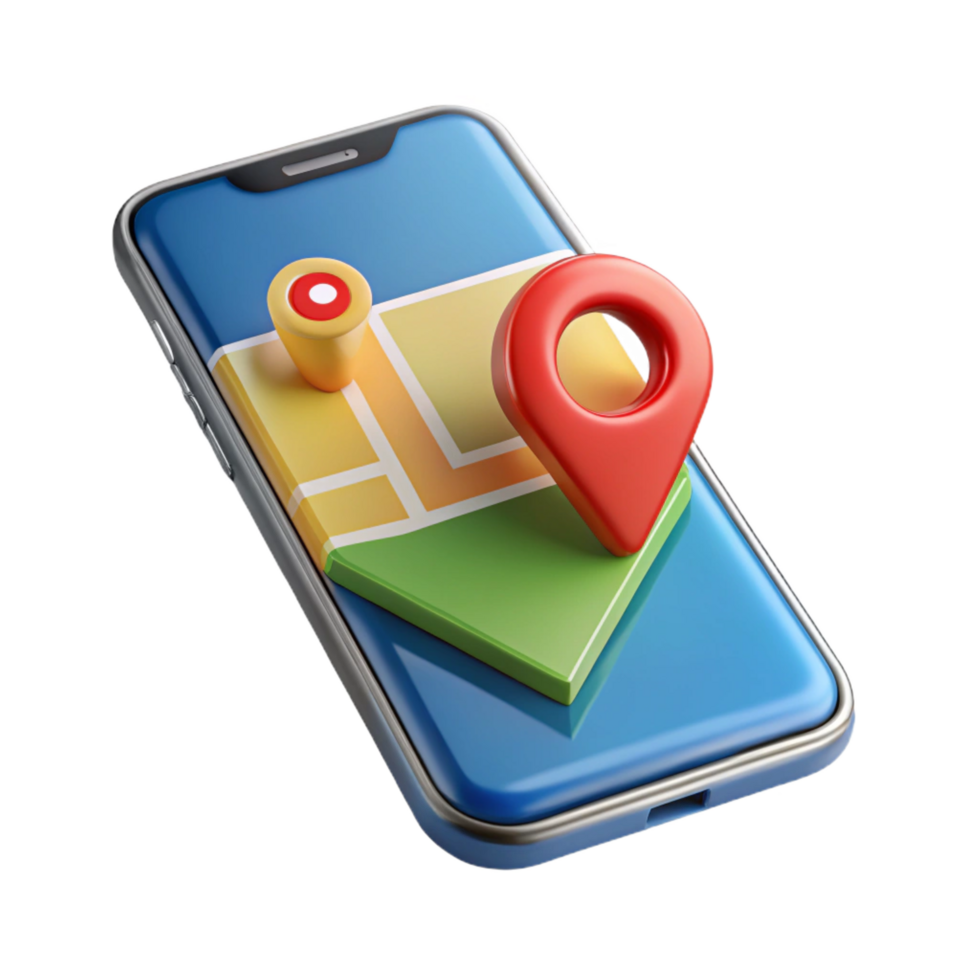 pristine abstract Smartphone with navigation app map displayed NO BACKGROUND with Transparent Background. sharp png