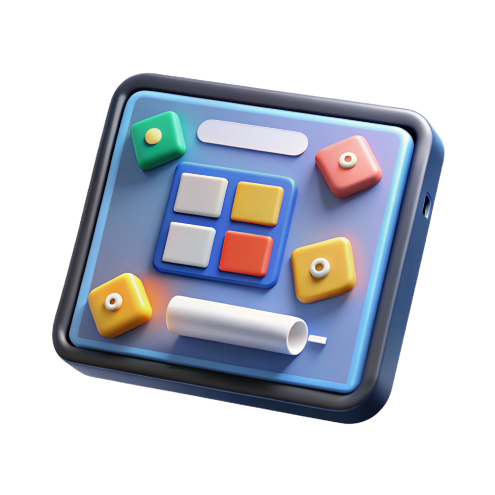timeless minimalist Tablet with editing software timeline displayed NO BACKGROUND with Transparent Background. 4K png