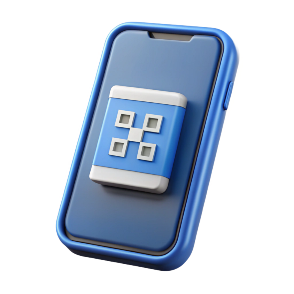 playful magnificent Smartphone with QR code scanner app displayed NO BACKGROUND with Transparent Background. precision png