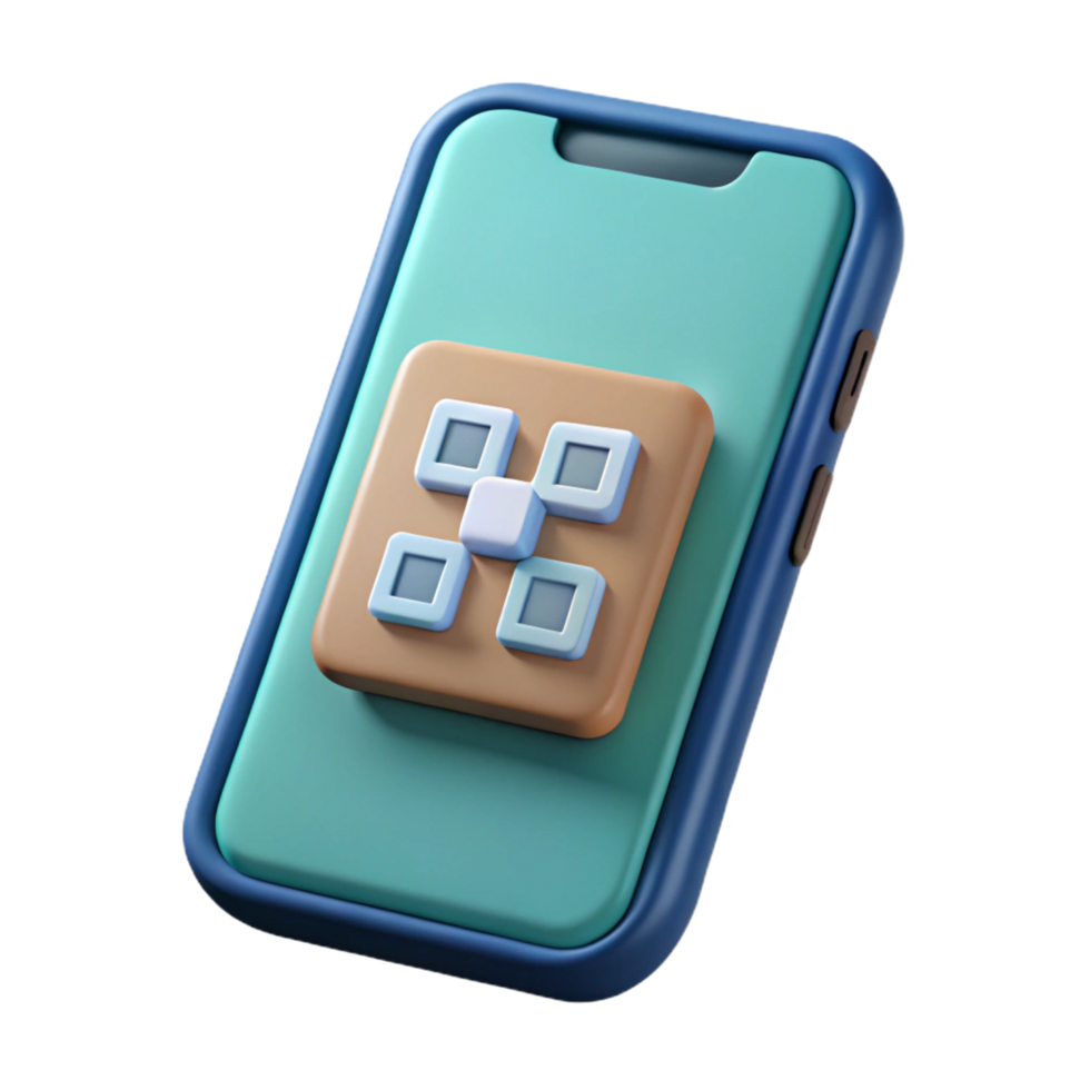 wonderful impressionist Smartphone with QR code scanner app displayed NO BACKGROUND with Transparent Background. authentic png