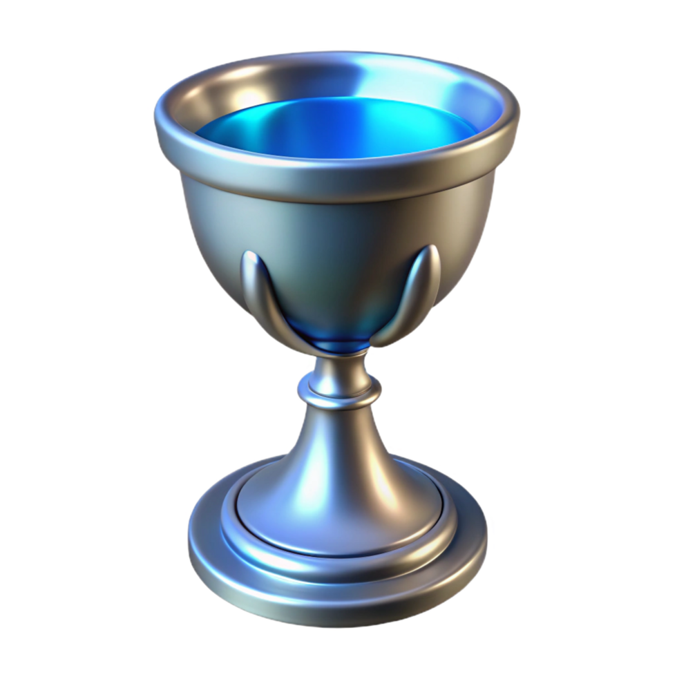 signature bohemian A single, ornate silver chalice, overflowing with glowing blue liquid. NO BACKGROUND with Transparent Background. exclusive png