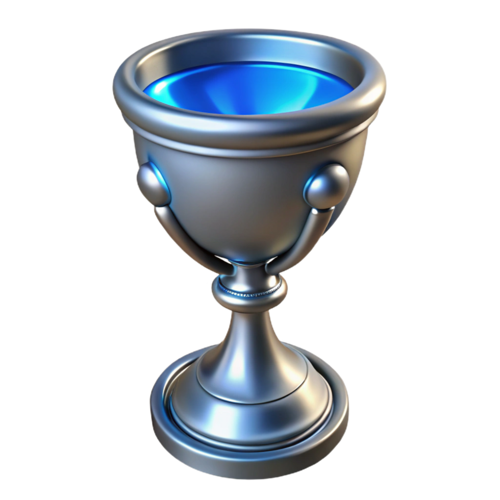 intense exquisite A single, ornate silver chalice, overflowing with glowing blue liquid. NO BACKGROUND with Transparent Background. studio quality png