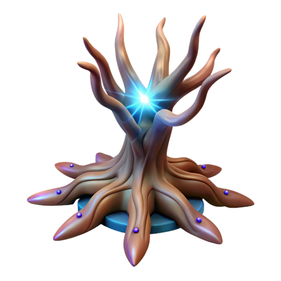 romantic dazzling A single, ancient, gnarled tree root, pulsing with magical energy. NO BACKGROUND with Transparent Background. ultra HD png