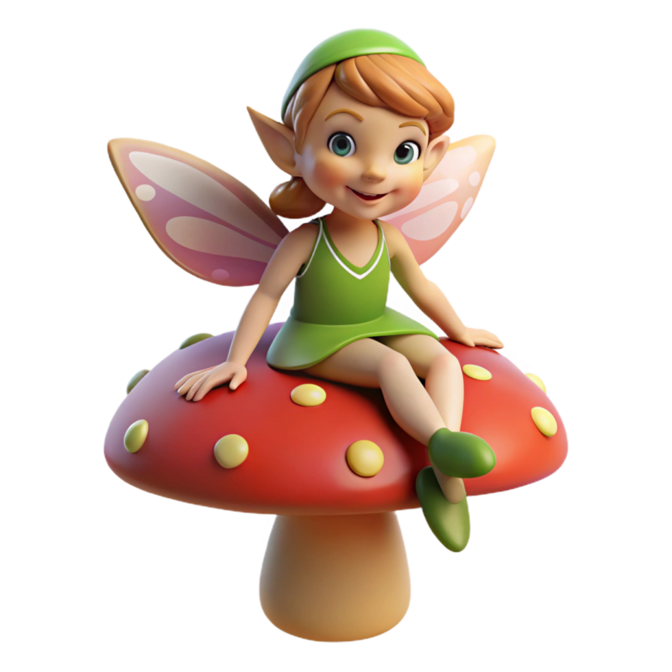 wonderful timeless A playful pixie, perched on a mushroom. NO BACKGROUND with Transparent Background. png