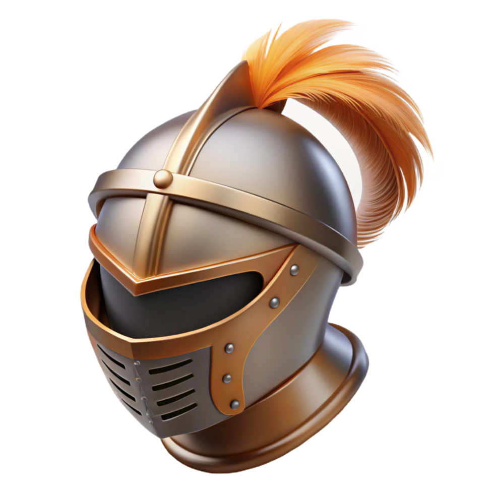 reflective breathtaking A knight's helmet, adorned with a plume of feathers. NO BACKGROUND with Transparent Background. original png