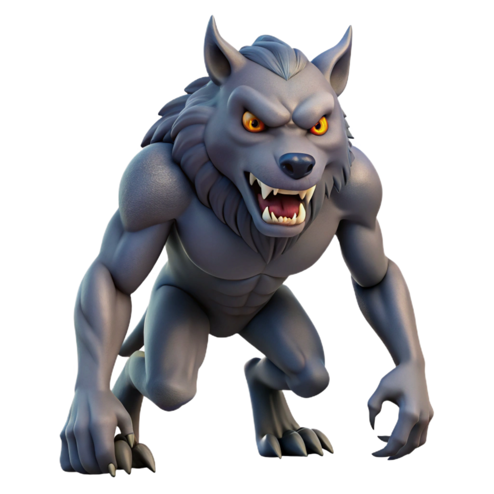 hypnotic distinctive A fearsome werewolf, mid-transformation, snarling ferociously. NO BACKGROUND with Transparent Background. png