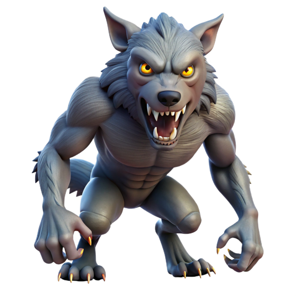 striking sought-after A fearsome werewolf, mid-transformation, snarling ferociously. NO BACKGROUND with Transparent Background. png