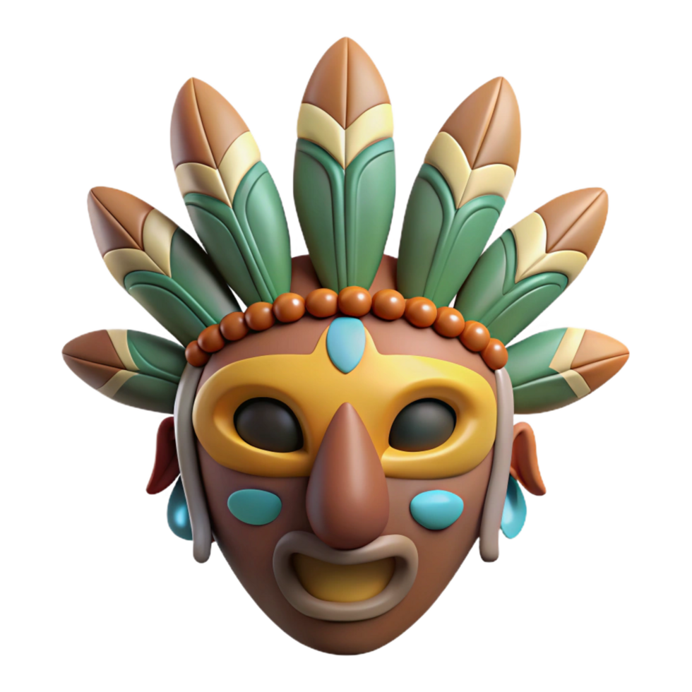unforgettable rustic A stylized tribal mask, adorned with feathers and beads. NO BACKGROUND with Transparent Background. handcrafted png