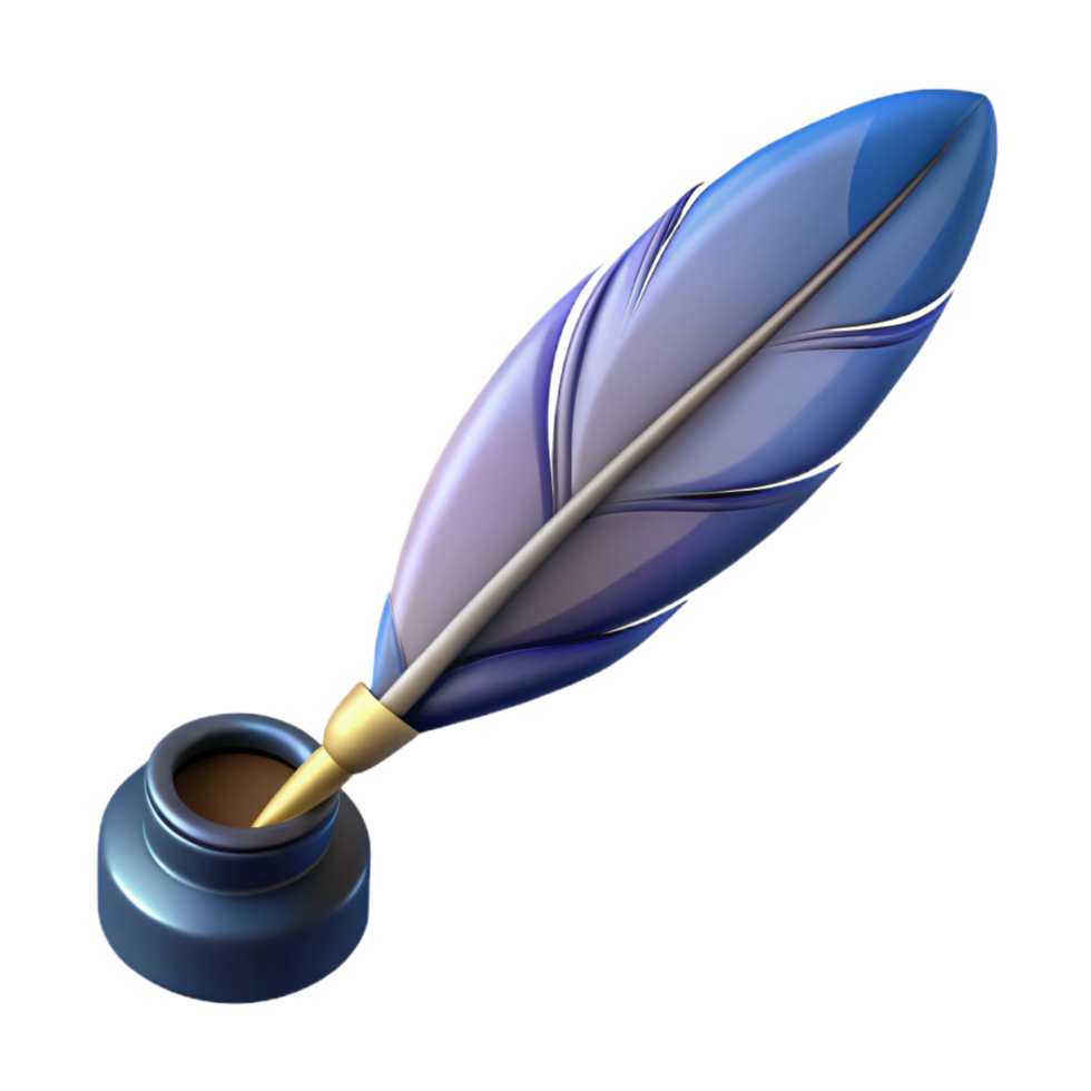 radiant peaceful gothic A single, stylized feather pen, quill dipped in ink. NO BACKGROUND with Transparent Background. top-tier png