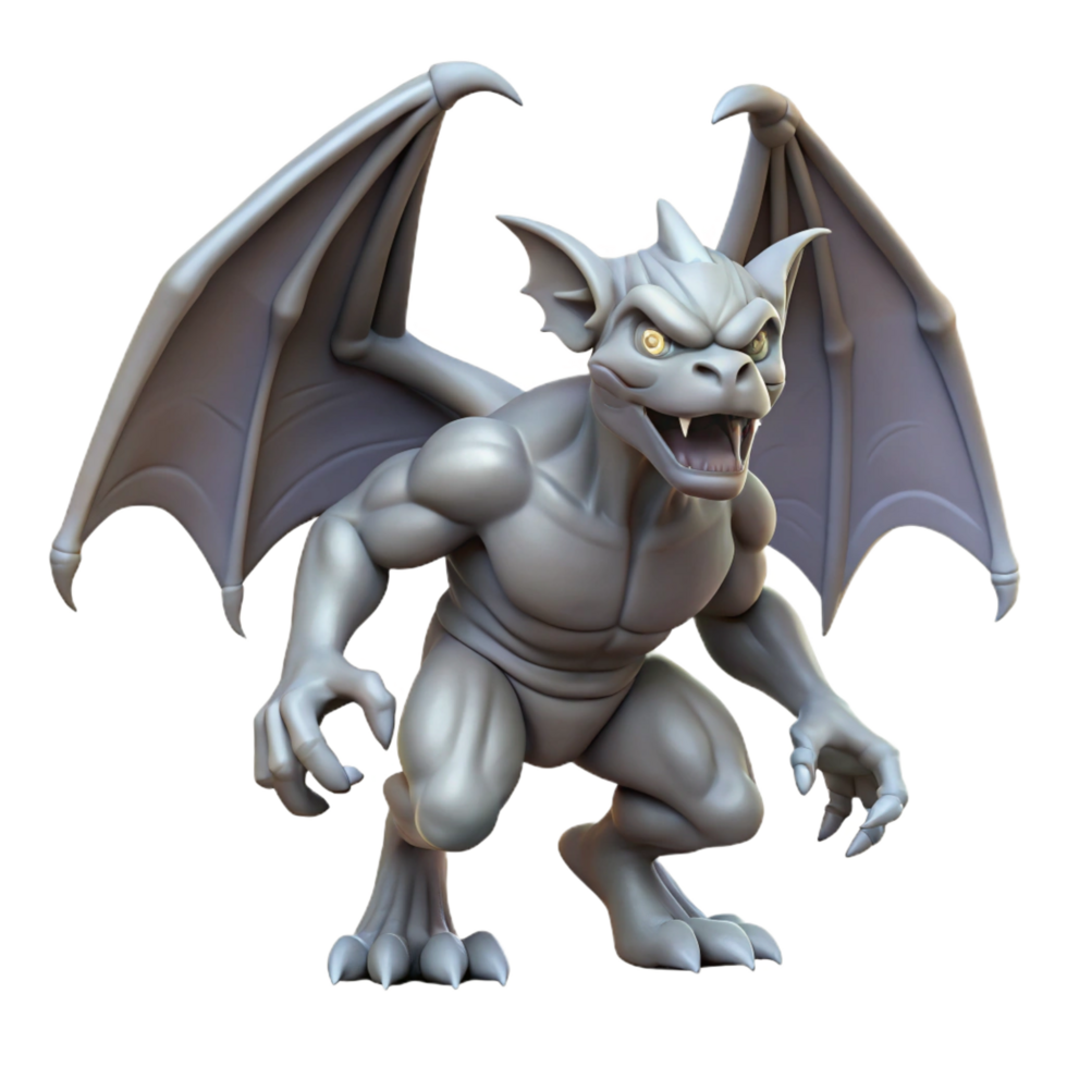 majestic contemporary A fierce gargoyle statue, wings spread. NO BACKGROUND with Transparent Background. original png