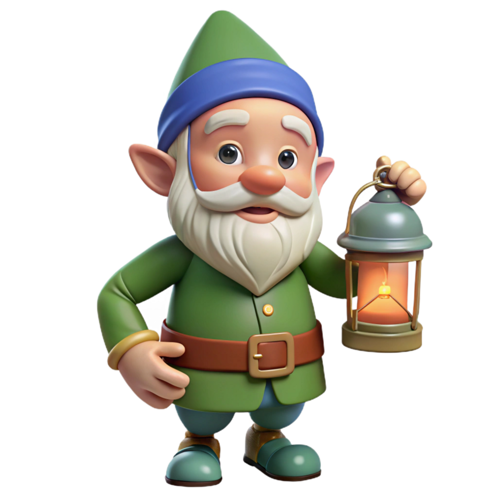 majestic renaissance A friendly gnome, holding a lantern. NO BACKGROUND with Transparent Background. authentic png
