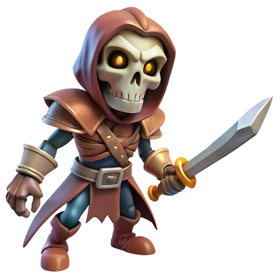 splendid melancholic urban A menacing skeleton warrior, wielding a rusty sword. NO BACKGROUND with Transparent Background. ultra HD png