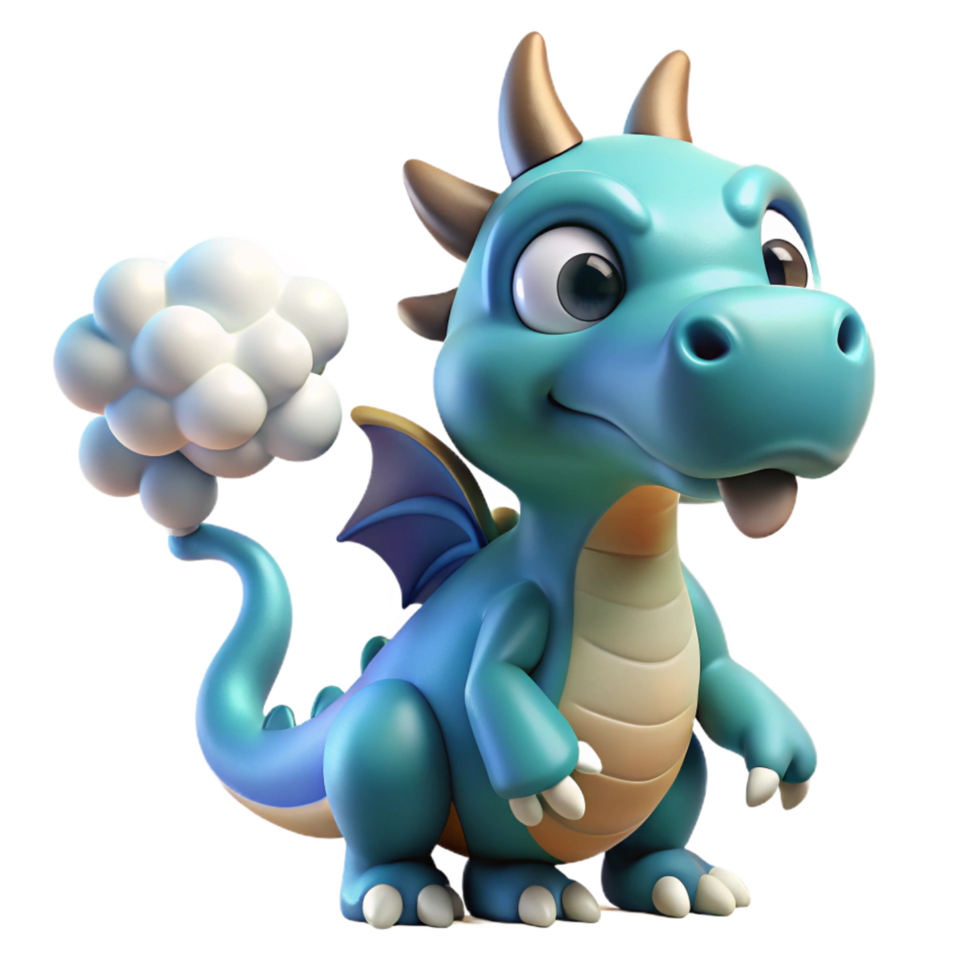 rare avant-garde A whimsical, cartoon-style dragon, puffing a small cloud of smoke. NO BACKGROUND with Transparent Background. authentic png