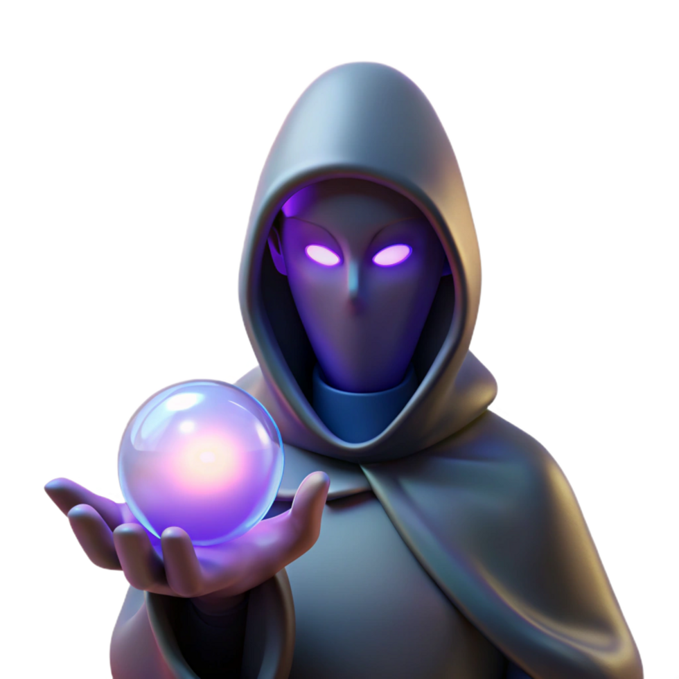majestic peaceful rustic A mysterious hooded figure, holding a glowing orb. NO BACKGROUND with Transparent Background. 4K png