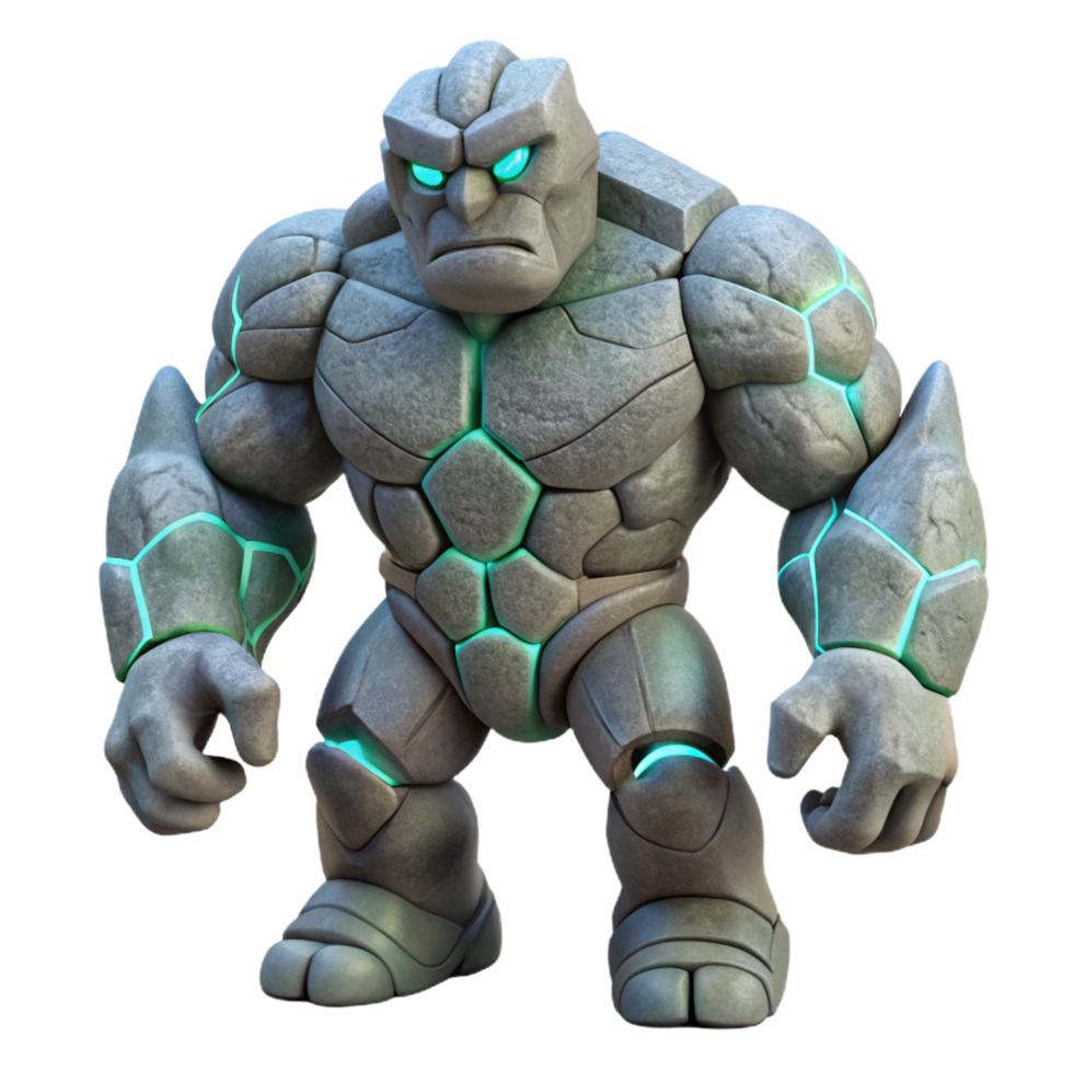 nostalgic captivating A powerful golem, made of stone. NO BACKGROUND with Transparent Background. 4K png
