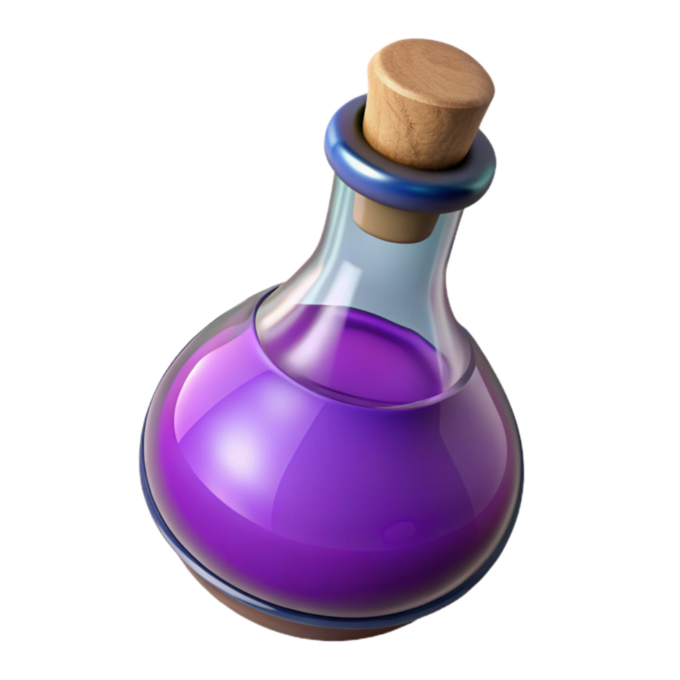 notable surreal A single, stylized potion bottle, corked and labeled. NO BACKGROUND with Transparent Background. 4K png