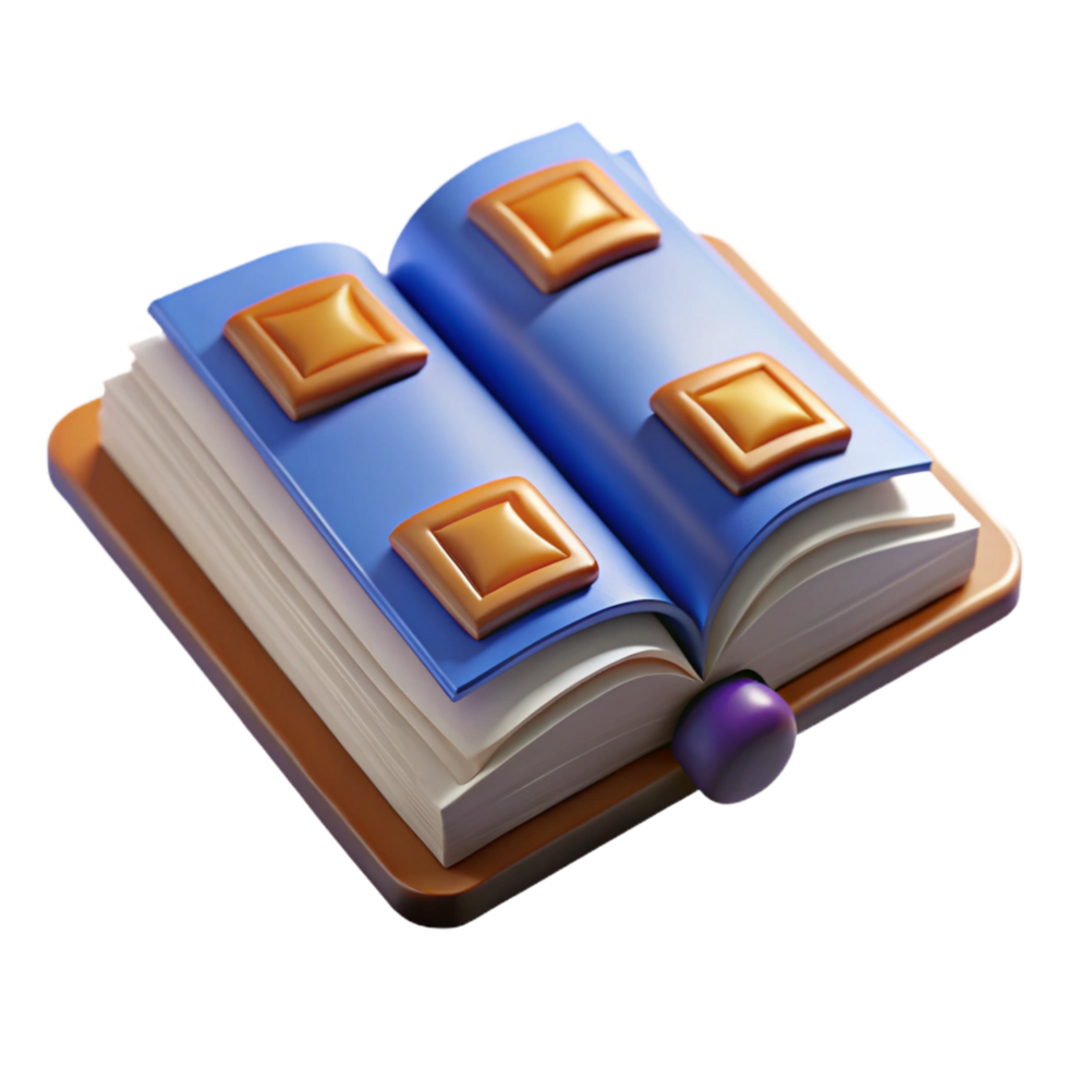 impressive acclaimed A single, open book, pages filled with ancient runes. NO BACKGROUND with Transparent Background. png