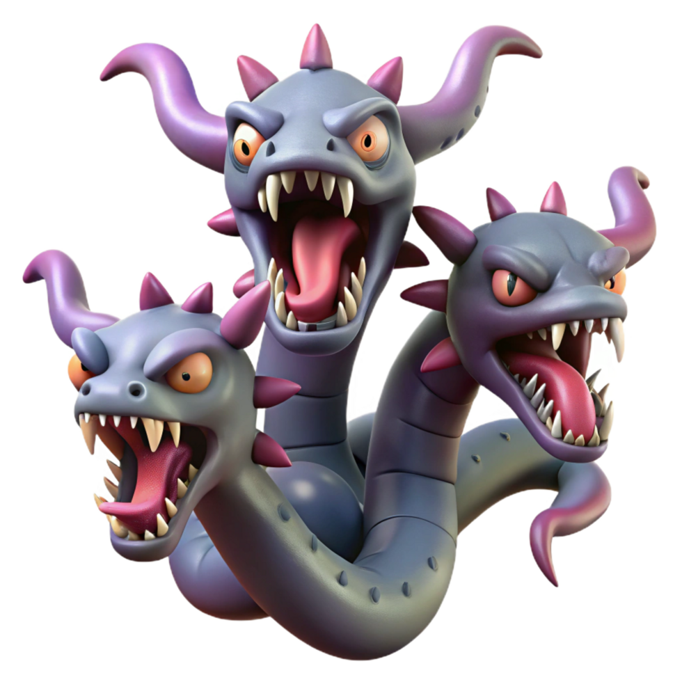 mesmerizing quintessential A fearsome hydra, multiple heads snarling. NO BACKGROUND with Transparent Background. png