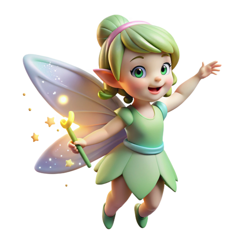 remarkable bohemian A whimsical, cartoon-style fairy, sprinkling pixie dust. NO BACKGROUND with Transparent Background. 4K png