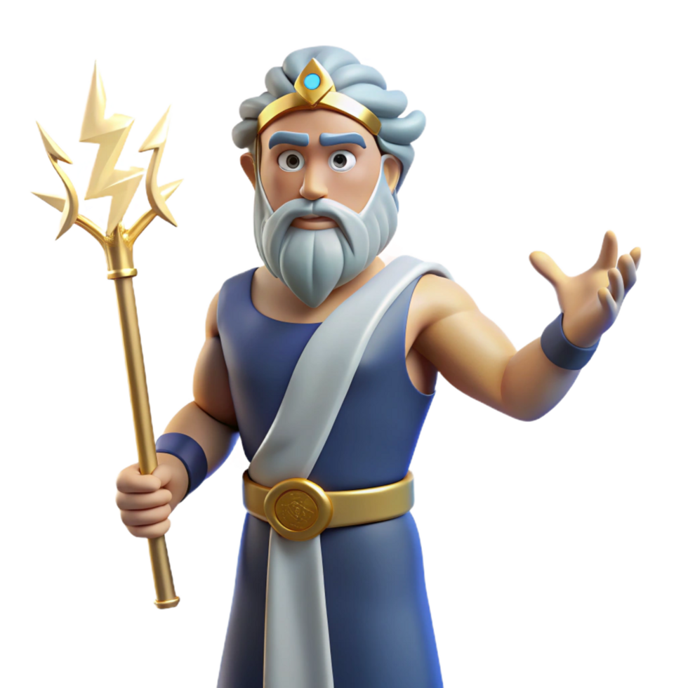 mesmerizing intense urban Zeus, King of the Gods, holding a lightning bolt NO BACKGROUND with Transparent Background. premium png