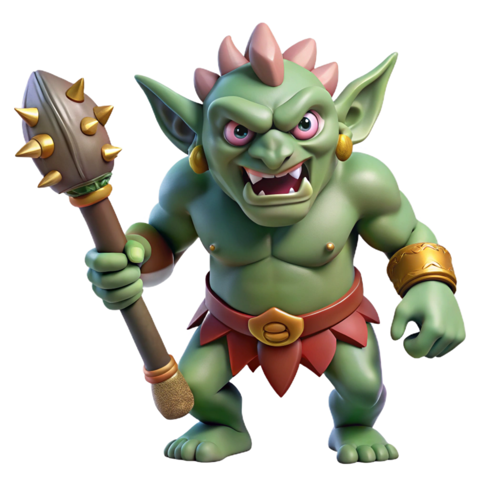 magnificent coveted A fearsome troll, wielding a crude club. NO BACKGROUND with Transparent Background. png