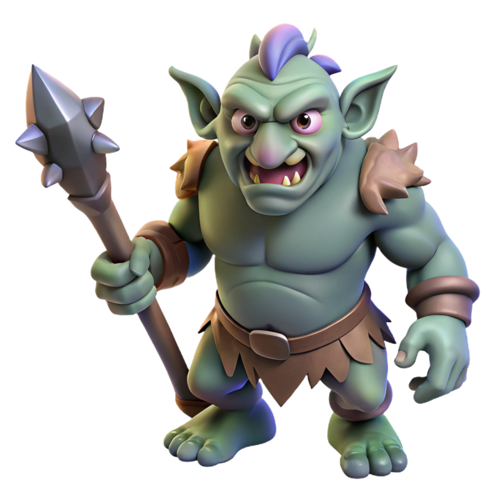 rare geometric A fearsome troll, wielding a crude club. NO BACKGROUND with Transparent Background. elite png