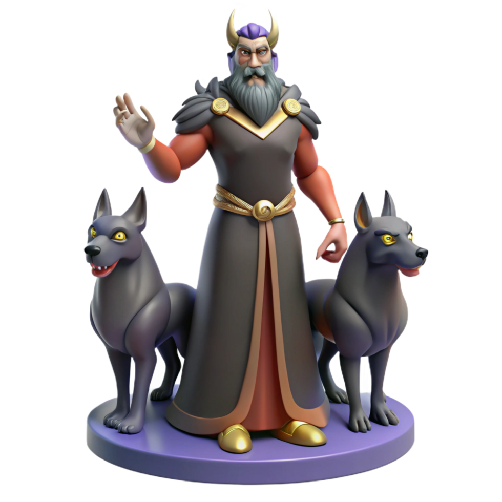 magnificent quintessential Hades, God of the Underworld, with Cerberus NO BACKGROUND with Transparent Background. png