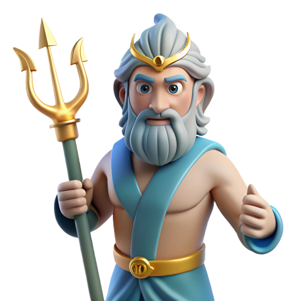 impressive bohemian Poseidon, God of the Sea, wielding a trident NO BACKGROUND with Transparent Background. flawless png