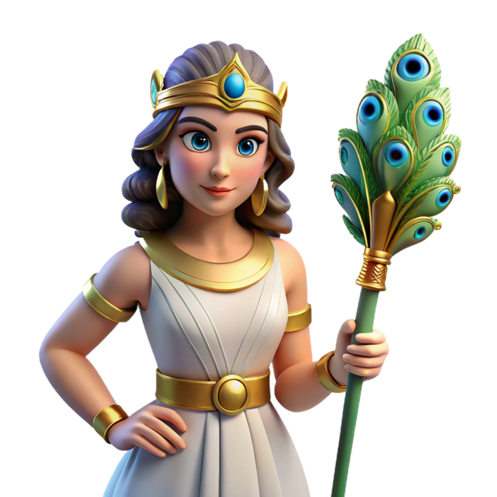 timeless impressionist Hera, Queen of the Gods, with a peacock feather NO BACKGROUND with Transparent Background. luxury png