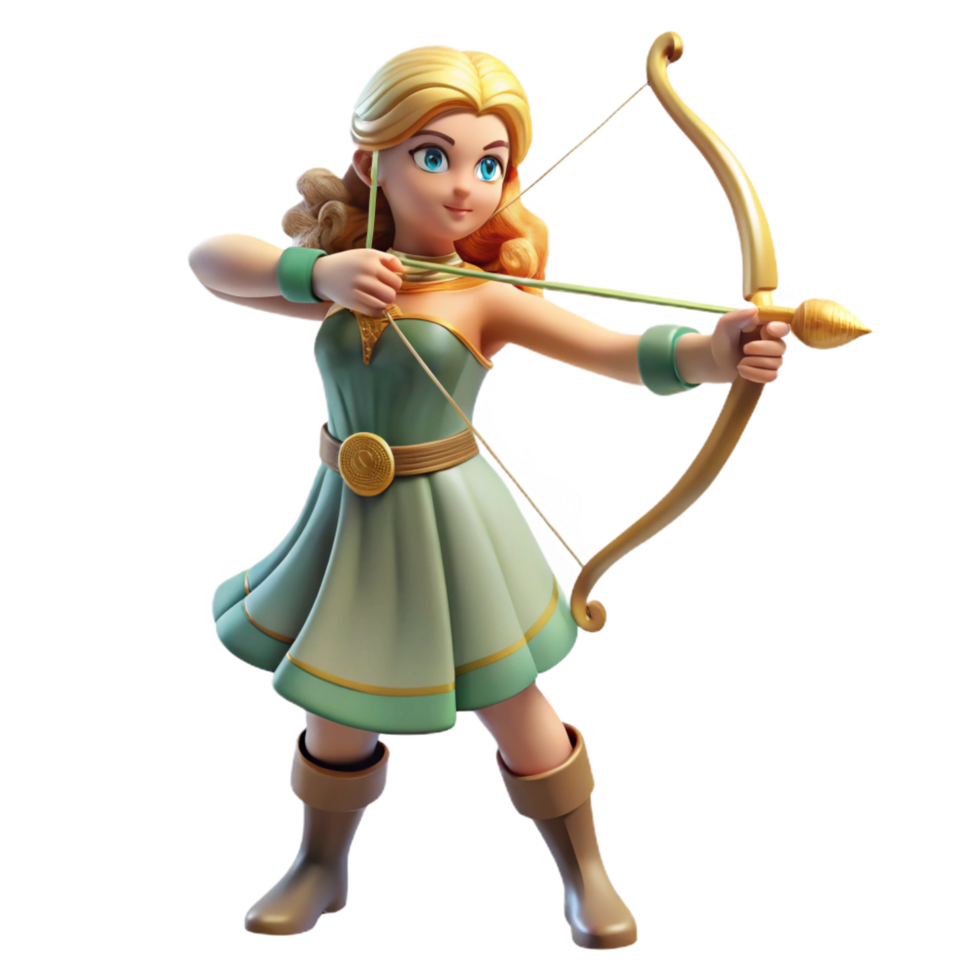 whimsical spectacular Artemis, Goddess of the Hunt, with a bow and arrow NO BACKGROUND with Transparent Background. ultra HD png