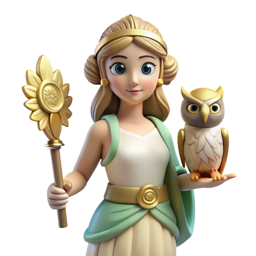 timeless gothic Athena, Goddess of Wisdom, with an owl NO BACKGROUND with Transparent Background. impeccable png