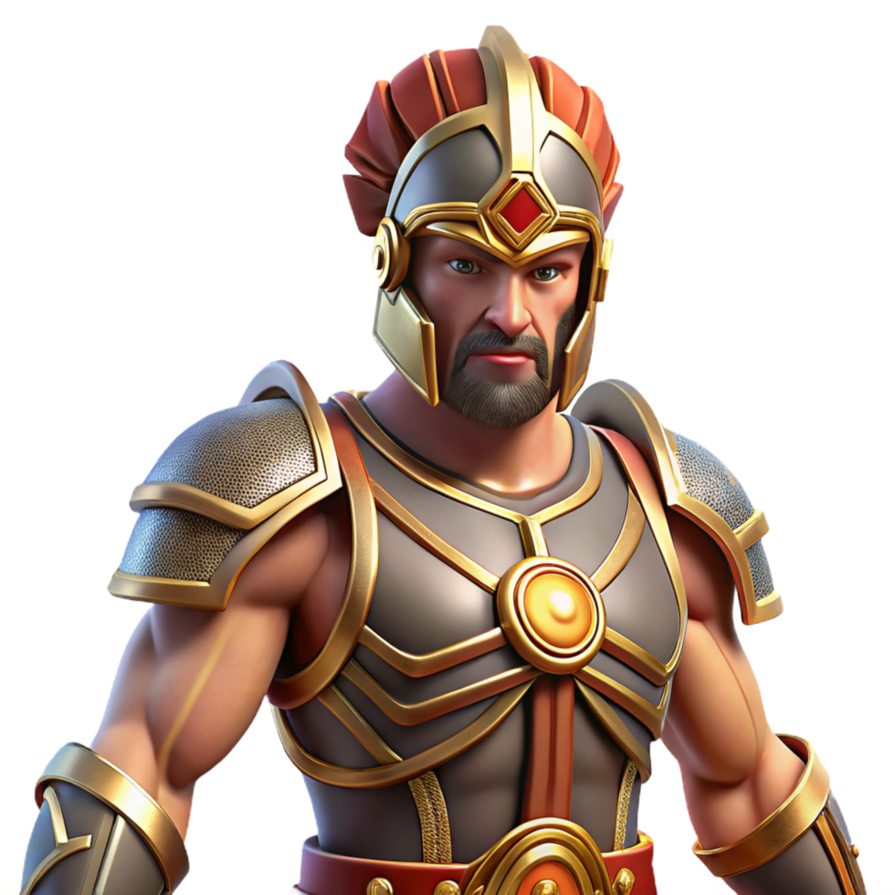 memorable retro Ares, God of War, in battle armor NO BACKGROUND with Transparent Background. precision png